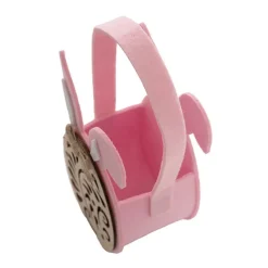 Easter Basket Felt Wood Egg & Bunny Ears Pink Pk2 (9x15cmH)