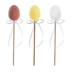 Easter Egg Picks Set 6 White Yellow Coral (5cmDx25cmH)