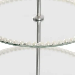 Elegant Cake Stand 3 Tier Mirror Pearl Edge Silver (46cmH)