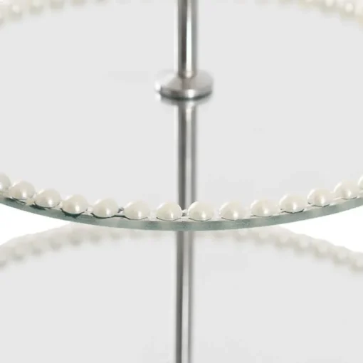 Elegant Cake Stand 3 Tier Mirror Pearl Edge Silver (46cmH)