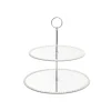 Elegant Cake Stand 2 Tier Mirror Pearl Edge Silver (32cmH)