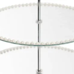 Elegant Cake Stand 2 Tier Mirror Pearl Edge Silver (32cmH)