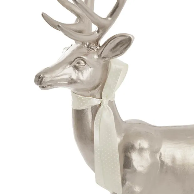 Elegant Standing Metallic Reindeer w Bow Champagne (46cmH)