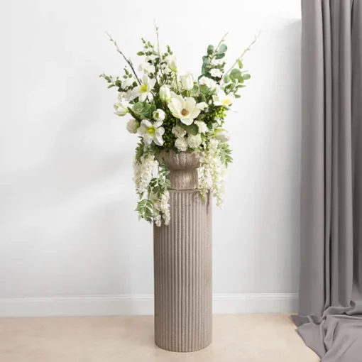 Fibreglass Ripple Plinth Round Limestone Nude (33cmDx91cmH)