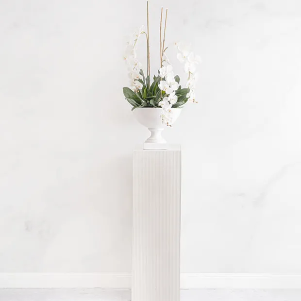 Fibreglass Square Ripple Plinth Gloss White (33x33x91cmH)