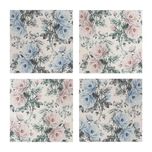 Floral Ceramic Coaster Set 4 Pink & Blue (10x10x3.4cm)