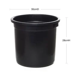 Flower Bucket Sturdy Plastic Round 16L Black (30Dx28cmH)