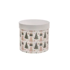Flower Gift Hat Box Round Xmas Trees White (15cmWx13.5cmH)