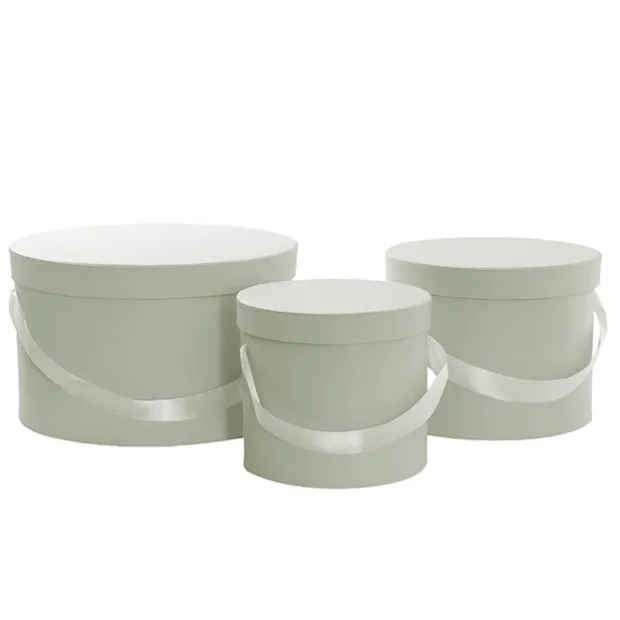 Flower Hat Box Grande Round Sage Green Set 3 (25Dx15cmH)