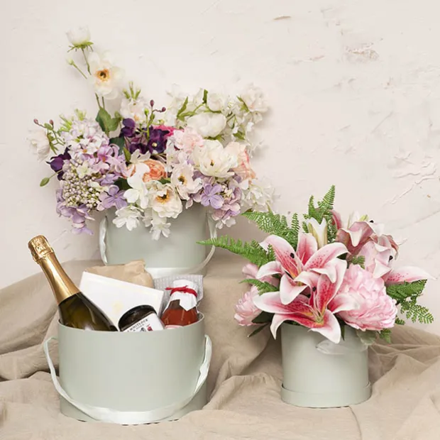 Flower Hat Box Grande Round Sage Green Set 3 (25Dx15cmH)