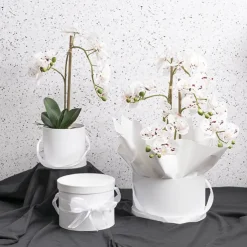 Flower Hat Box Grande Round White Set 3 (25Dx15cmH)