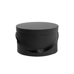 Flower Hat Box Grande Round Black Set 3 (25Dx15cmH)