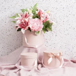 Flower Hat Box Petite Round Blush Pink Set 3 (17Dx13.5cmH)
