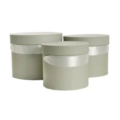 Flower Hat Box Petite Round Sage Green Set 3 (17Dx13.5cmH)