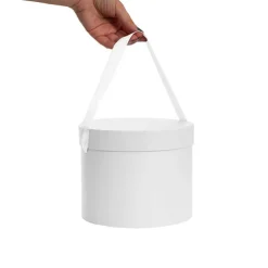 Flower Hat Box Petite Round White Set 3 (17Dx13.5cmH)