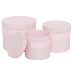 Flower Hat Box Ribbon Round Set 3 Baby Pink (18.5cmx15cmH)