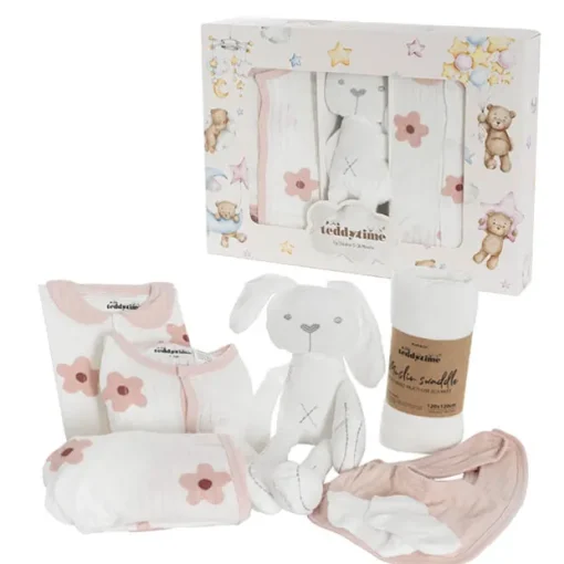 Flower Print 100% Cotton Baby Gift Box Set 8 Soft Pink