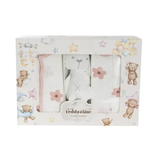 Flower Print 100% Cotton Baby Gift Box Set 8 Soft Pink