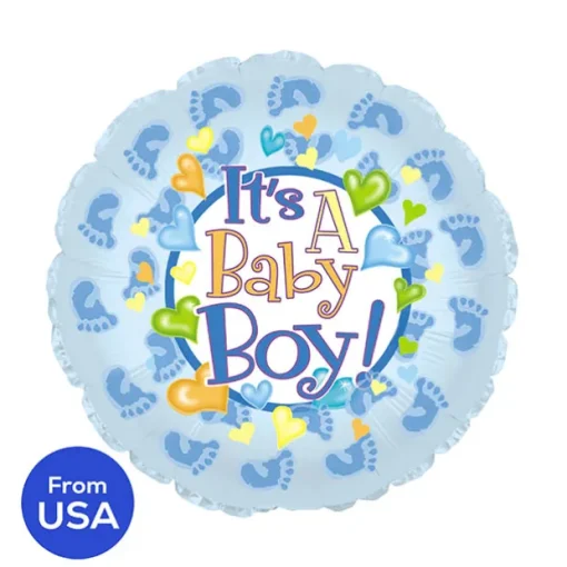 Foil Balloon 17" (42.5cm Dia) It's A Baby Boy Footprints