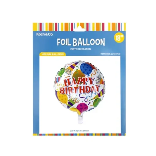 Foil Balloon 18" (45cmD) Pack5 Round Happy Birthday Balloons