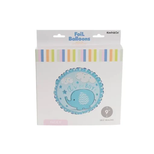 Foil Balloon 9" (22.5cmD) PK 5 AirFill RND Elephant Baby Boy