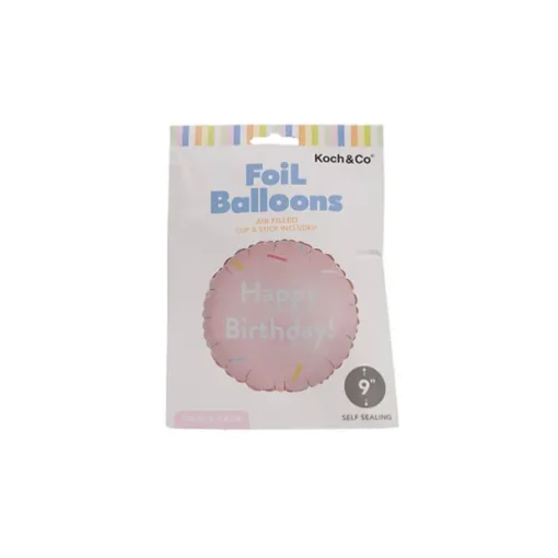 Foil Balloon 9" (22.5cmD) RND Happy Birthday Confetti Pink