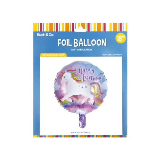 Foil Balloon 18" (45cmD) Round Happy Birthday Unicorn