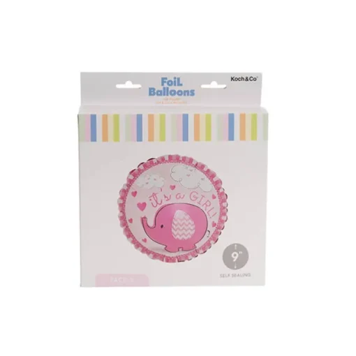 Foil Balloon 9" (22.5cmD)PK 5 AirFill RND Elephant Baby Girl