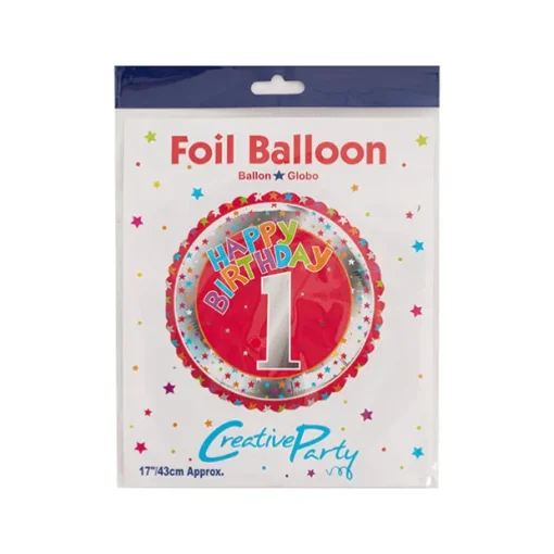 Foil Balloon 17" Happy 1st Birthday Red (43cmD)