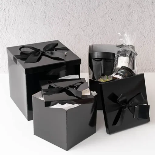 Gift Box Jumbo with Bow Flat Pack Black (305x300x300mmH)