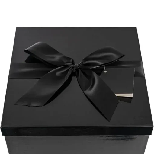 Gift Box Jumbo with Bow Flat Pack Black (305x300x300mmH)