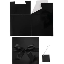 Gift Box Jumbo with Bow Flat Pack Black (305x300x300mmH)