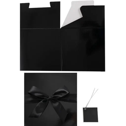 Gift Box Jumbo with Bow Flat Pack Black (305x300x300mmH)