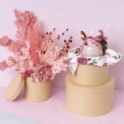 Gift Box Round Brown Kraft (25cmDx15cmH) Set 3