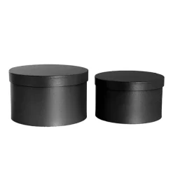 Gift Flower Box Ribbed Round Black Set 2 (24x14.5Hcm)