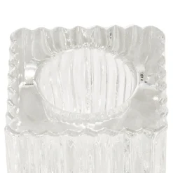 Glass Craft Ripple Cube Dinner Candle Holder Clear (4x4cmH)