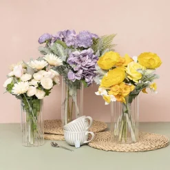 Glass Cylinder Floral Event Vase Ribbed Clear (10Dx20cmH)
