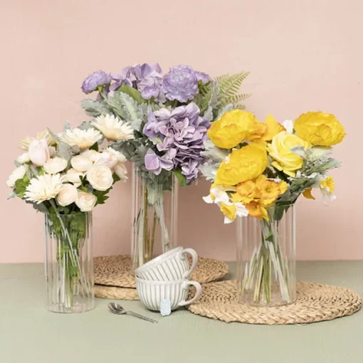 Glass Cylinder Floral Event Vase Ribbed Clear (10Dx20cmH)