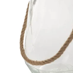 Glass Elva Hurricane Vase Rope Handle Clear Geo (20cmx28cmH)