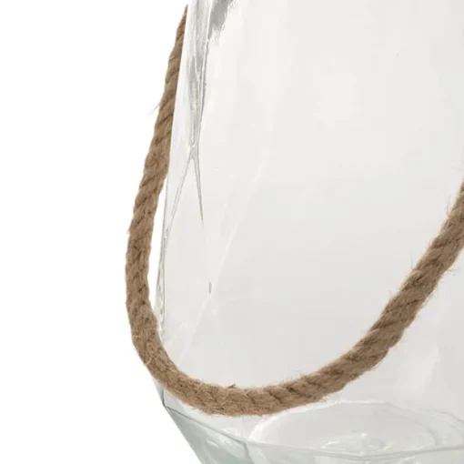 Glass Elva Hurricane Vase Rope Handle Clear Geo (20cmx28cmH)