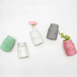 Glass Mason Jar Fresh Cuts Posy Vase Pink (9.5Dx15cmH)