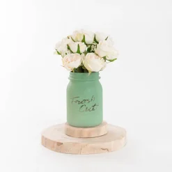 Glass Mason Jar Fresh Cuts Posy Vase Sage Green (9.5Dx15cmH)