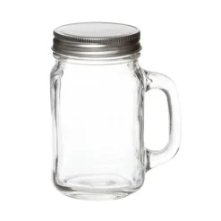 Glass Mason Jar Med with Handle and Lid Clear (8.5x13.5cmH)