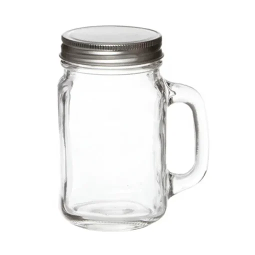 Glass Mason Jar Med with Handle and Lid Clear (8.5x13.5cmH)