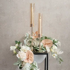 Glass Sleeve Single Taper Candle Holder Stand Gold (40cmH)