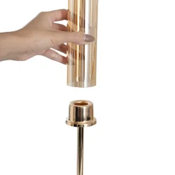 Glass Sleeve Single Taper Candle Holder Stand Gold (40cmH)