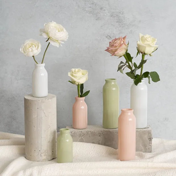 Glass Tall Milk Bottle Solid Glossy Soft Peach (5.5x16cmH)