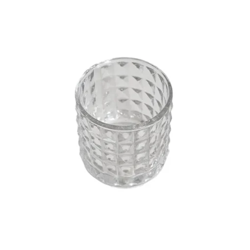 Glass Vintage Candle Holder Diamond Cylinder Clear 7x7.5cmH
