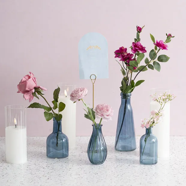 Glass Vintage Evelyn Bottle Bud Vase Blue 500ml 8.5x22.5cmH