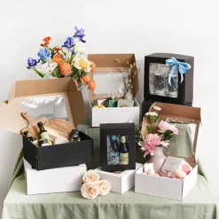 Hamper Gift Box PVC Window Square Black (29.5x28.5x12.5cmH)
